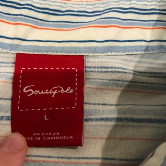 South pole button up dress shirt Blue Striped Kid's Large - Picture 4 of 6